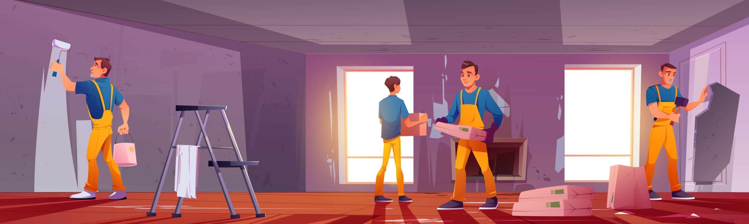 image dessin animé de peintres intérieur travaillant dans une maison